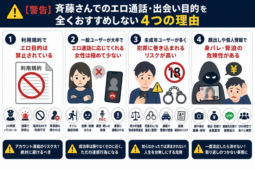 【警告】斉藤さんでのエロ通話・出会い目的を全くおすすめしない4つの理由