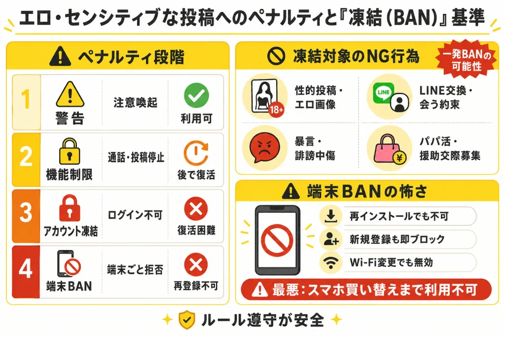 エロ・センシティブな投稿へのペナルティと「凍結（BAN）」基準
